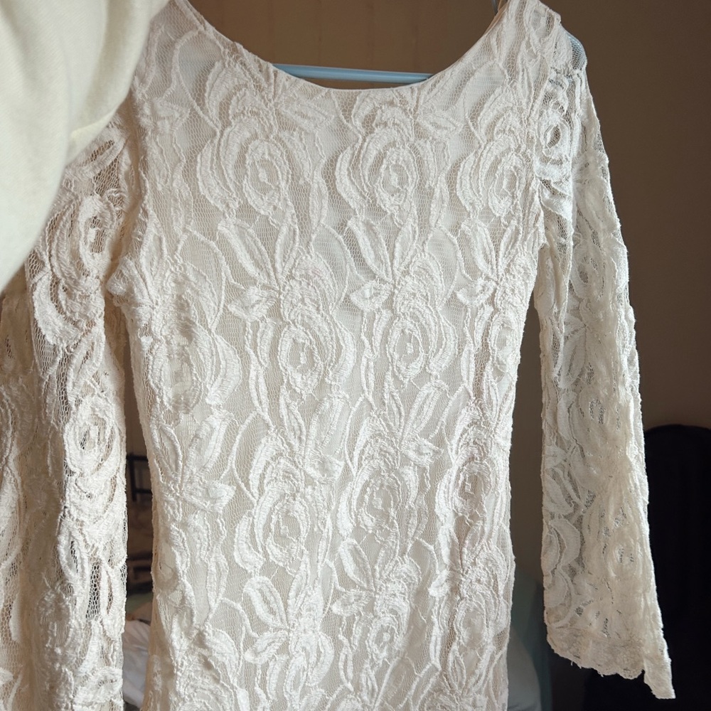 Fire Los Angeles Lace Long Sleeve Dress in Cream